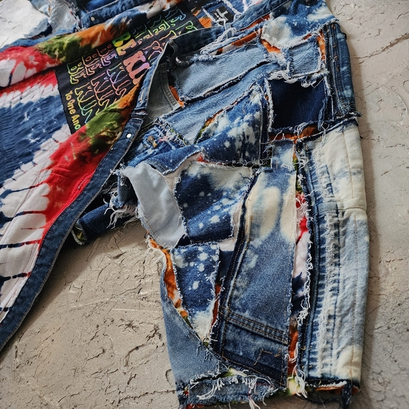 Bohemian Kimono Upcycled Vintage Denim Concept Tattoo Marilyn Monroe Patchwork - Picture 8 of 16